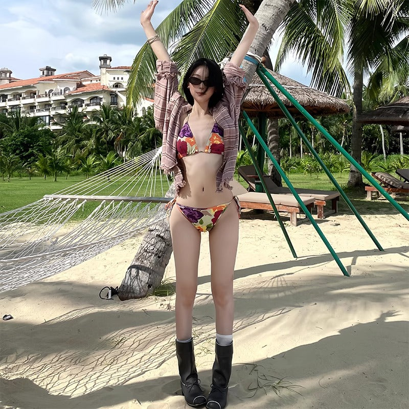 Wholesale Floral colorful print halterneck separate swimsuit